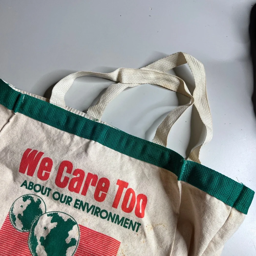 Vintage Martins Supermarket Canvas Tote Bag We Care‎ Too Earth Graphic